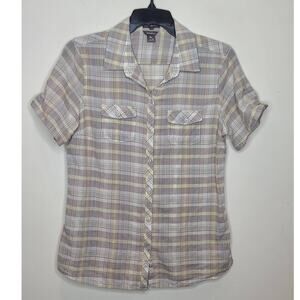 Eddie Bauer lightweight tan plaid button down - medium